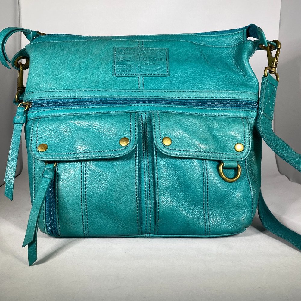 FOSSIL Teal Leather Crossbody Purse